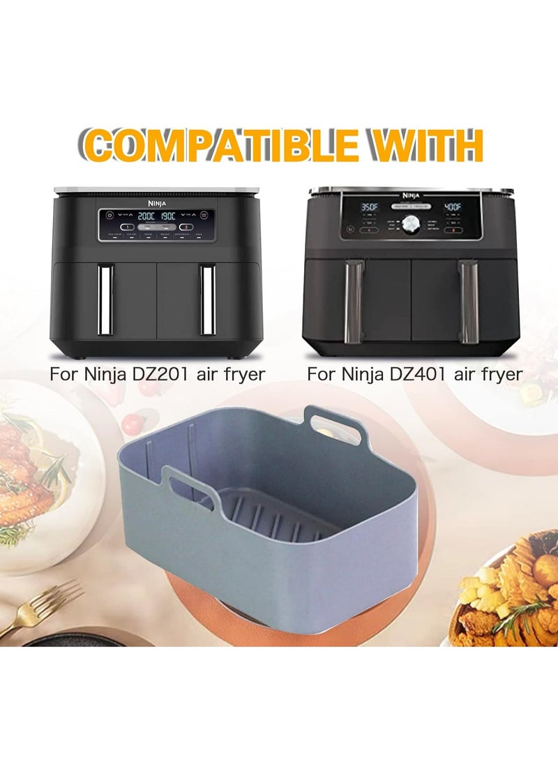 Oasisgalore - 2pcs Reusable Silicone Air Fryer Pots for Ninja Foodi DZ201 - 8QT Rectangle Liners and Accessories (Gray) - Image 1