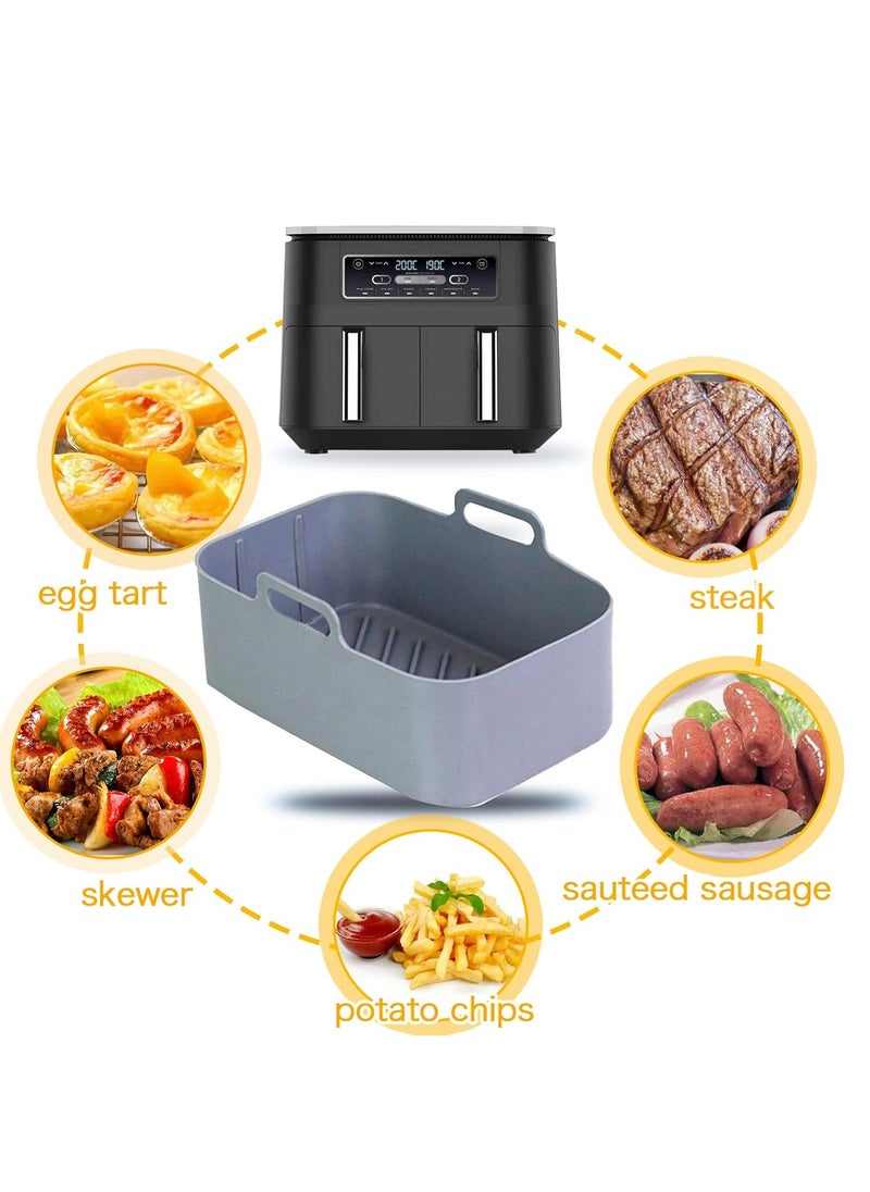 Oasisgalore - 2pcs Reusable Silicone Air Fryer Pots for Ninja Foodi DZ201 - 8QT Rectangle Liners and Accessories (Gray) - Image 1