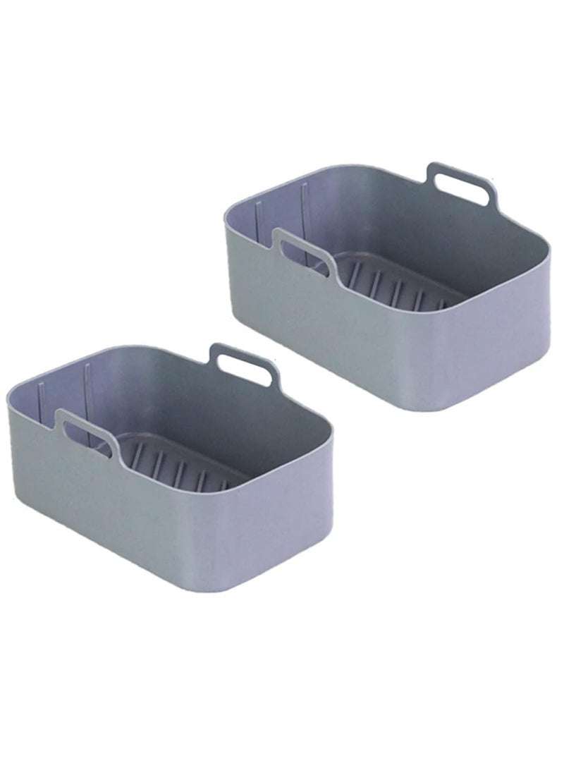 Oasisgalore - 2pcs Reusable Silicone Air Fryer Pots for Ninja Foodi DZ201 - 8QT Rectangle Liners and Accessories (Gray) - Image 1