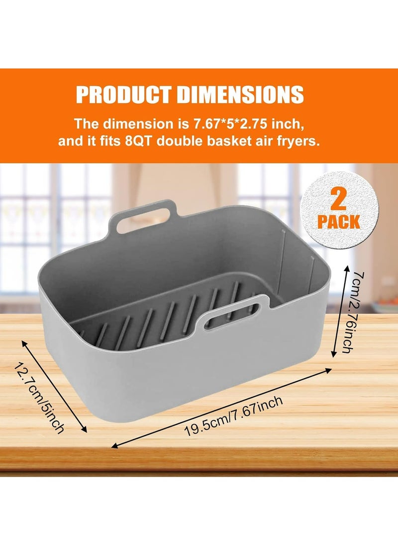 Oasisgalore - 2pcs Reusable Silicone Air Fryer Pots for Ninja Foodi DZ201 - 8QT Rectangle Liners and Accessories (Gray) - Image 1
