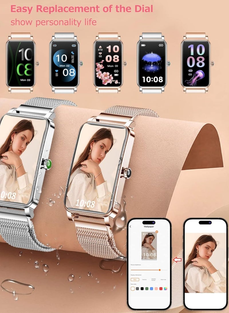 ZX19 Women Smart Watch, IP68 Waterproof Rectangular Ladies Smart Bracelet, Full Touch Screen Smart Wrist Watch With Heart Rate Sleep Monitoring, (1pc, Silver) - Image 3