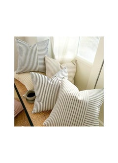 The Bros 18x18 Inch Pillow Covers Gray Splicing Farmhouse Pillow Covers ， Pack of 2 Striped Linen Throw Pillow Covers，used for Sofa Bedroom Decorative Pillow Covers（grey）  - Image 2