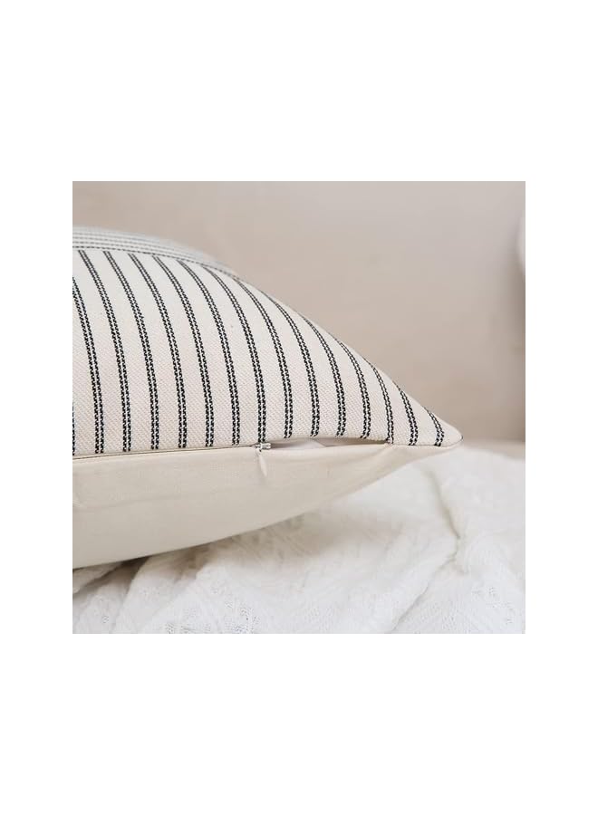 The Bros 18x18 Inch Pillow Covers Gray Splicing Farmhouse Pillow Covers ， Pack of 2 Striped Linen Throw Pillow Covers，used for Sofa Bedroom Decorative Pillow Covers（grey） - Image 4