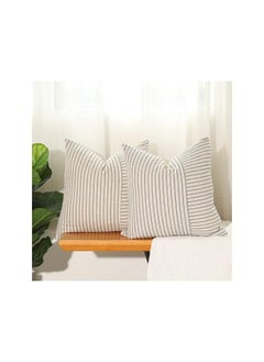 The Bros 18x18 Inch Pillow Covers Gray Splicing Farmhouse Pillow Covers ， Pack of 2 Striped Linen Throw Pillow Covers，used for Sofa Bedroom Decorative Pillow Covers（grey）  - Image 5