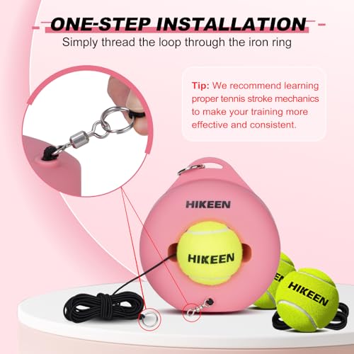 Hikeen Premium Tennis Trainer Rebound with Metal Base,Portable Solo Tennis Trainer Set with 3 Highly Elastic String Balls,Tennis Practice Equipment for Adult Kids and Beginners - Pink - Image 5