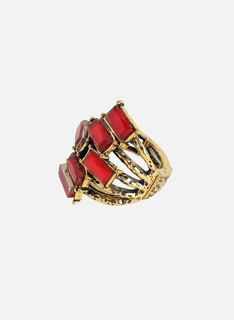 SOHI Stacked Stone Artificial Cocktail Ring Jewellery