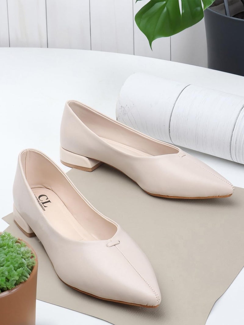Carlton London Women Beige Comfortable Slip-on Pump Shoes with Block Heels, Pointed Toe for Casual and Formal wear (39) - Image 4