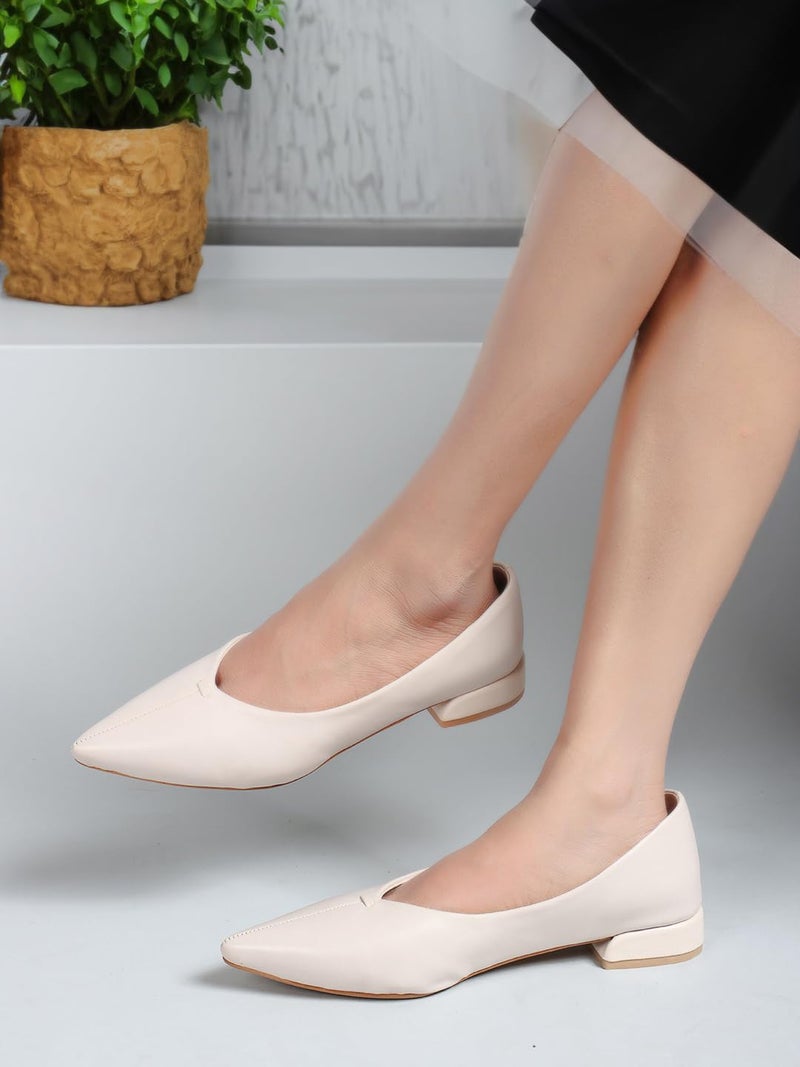 Carlton London Women Beige Comfortable Slip-on Pump Shoes with Block Heels, Pointed Toe for Casual and Formal wear (39) - Image 3