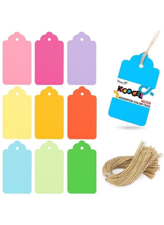 Koogel 100Pcs Gift Tags With Strings(3.3 * 1.8Inch) Kraft Paper Tags 10 Assorted Colors Hanging Labels For Diy Crafts Baby Shower Wedding Birthday Gift  - Image 1
