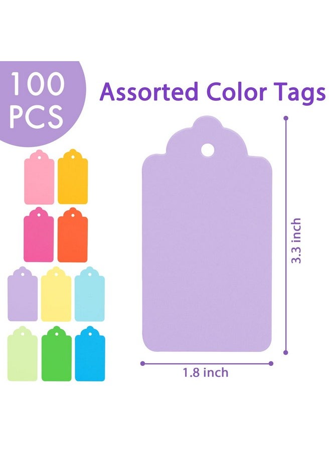 Koogel 100Pcs Gift Tags With Strings(3.3 * 1.8Inch) Kraft Paper Tags 10 Assorted Colors Hanging Labels For Diy Crafts Baby Shower Wedding Birthday Gift  - Image 2