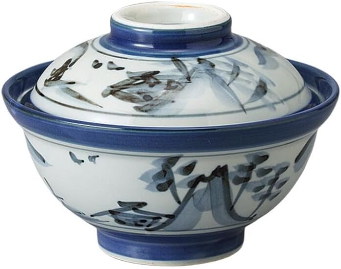 Mino Ware Japanese 61 Inches Diameter Porcelain Sansui Donburi Bowl Ramen Noodle Soup Rice Bowl with Lid Grey M51910 Made in Japan - Image 1