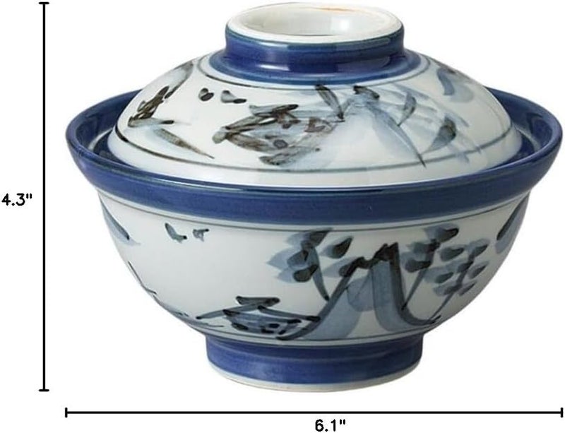 Mino Ware Japanese 61 Inches Diameter Porcelain Sansui Donburi Bowl Ramen Noodle Soup Rice Bowl with Lid Grey M51910 Made in Japan - Image 5