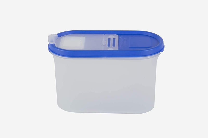 SIMPARTE FlipTop Modular Dispenser Containers Oval Set for Kitchen Storage Plastic Container Rice DalAtta Flour Cereals Pulses Snacks Stackable 2 x 1200 ML Set of 2 Blue Lid - Image 3