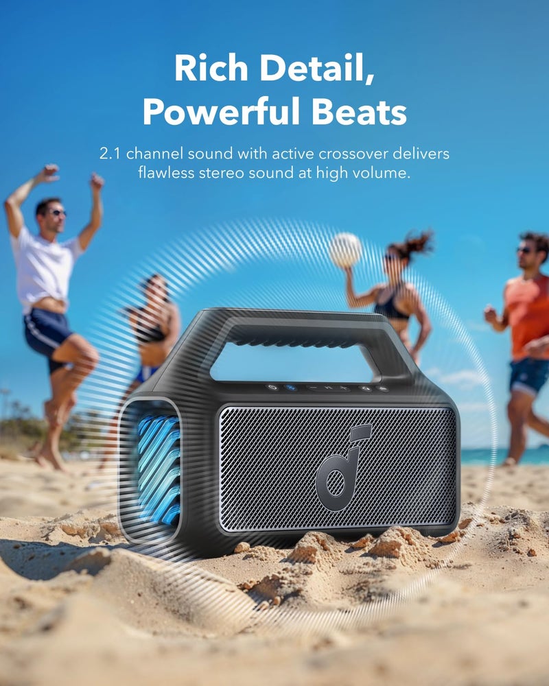 Soundcore Boom 2 Outdoor Speaker, 80W, Subwoofer, BassUp 2.0, 24H Playtime, IPX7 Waterproof, Floatable, RGB Lights, USB-C, Custom EQ, Bluetooth 5.3, Portable for Outdoors, Camping (Renewed) - Image 3