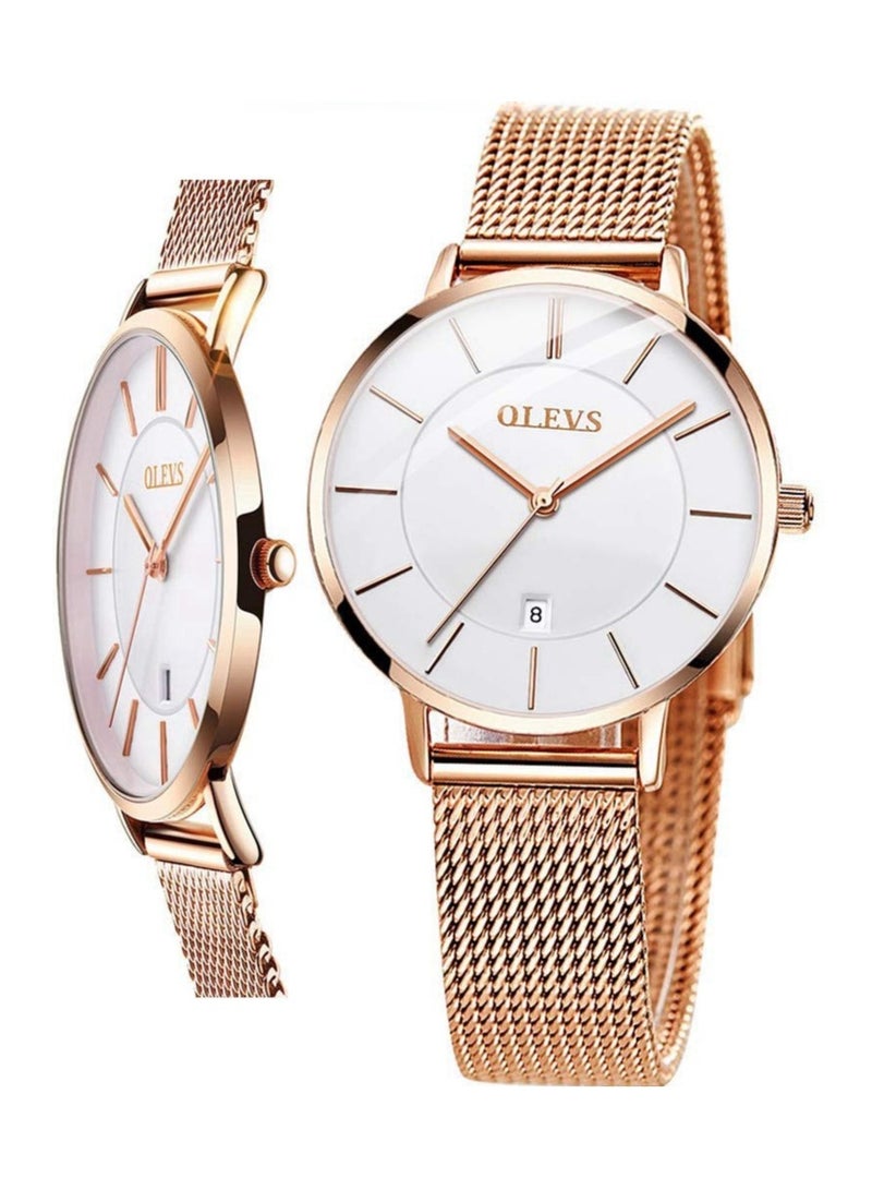 أوليفز ساعة نسائية فاخرة باللون الذهبي الوردي، ساعة رفيعة وخفيفة الوزن من الفولاذ المقاوم للصدأ، ساعة يد نسائية أنيقة مقاومة للماء باللون الأسود والأبيض والأزرق، سوار قابل للتعديل - Image 1