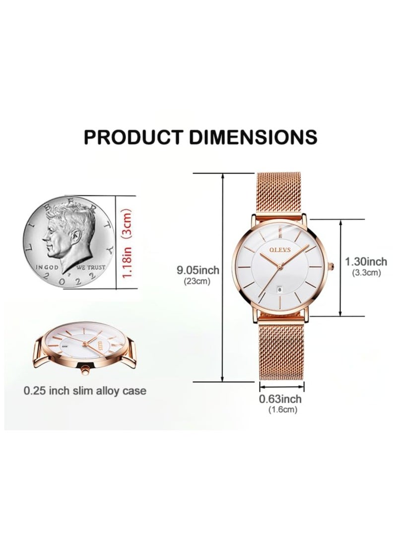 أوليفز ساعة نسائية فاخرة باللون الذهبي الوردي، ساعة رفيعة وخفيفة الوزن من الفولاذ المقاوم للصدأ، ساعة يد نسائية أنيقة مقاومة للماء باللون الأسود والأبيض والأزرق، سوار قابل للتعديل - Image 3
