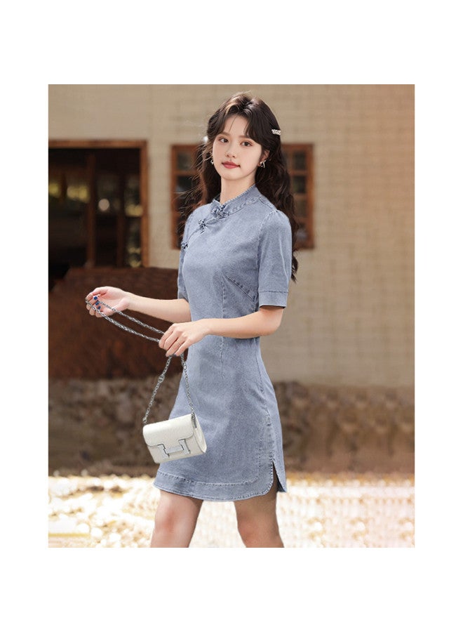 Thin Denim Skirt Summer Elegant Cheongsam Dress - Image 3