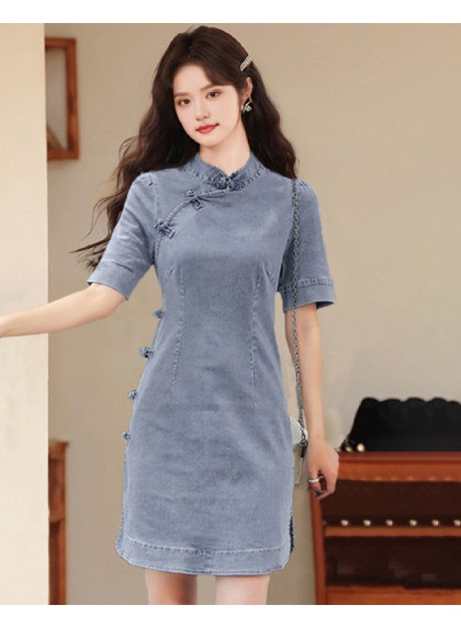 Thin Denim Skirt Summer Elegant Cheongsam Dress - Image 1