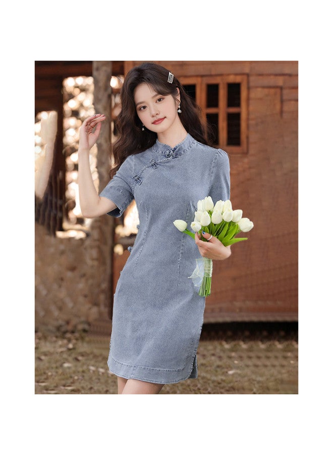 Thin Denim Skirt Summer Elegant Cheongsam Dress - Image 4