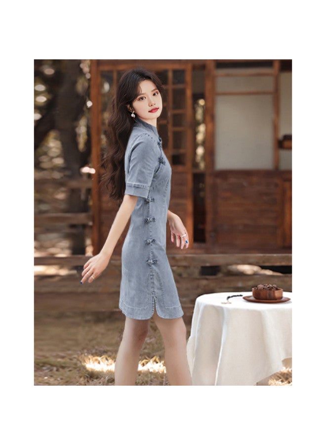 Thin Denim Skirt Summer Elegant Cheongsam Dress - Image 5