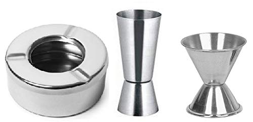 Dynore Set of 2- Stainless Steel Lid ash Tray and 2 peg Measure Double Sided - Image 1