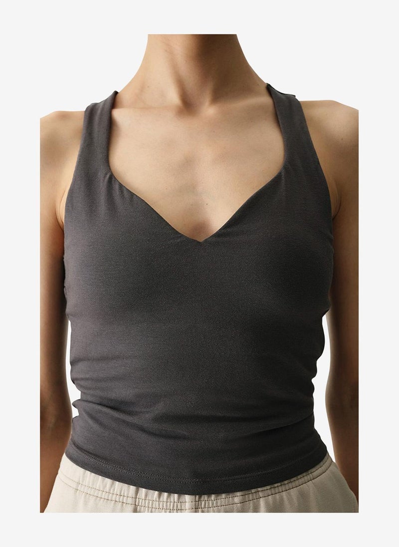 Penti Women Cotton Modal Blend Twisted Back Khaki Top - Image 3
