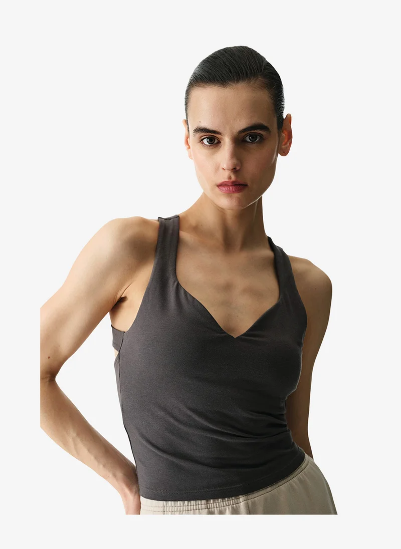 بنتي Women Cotton Modal Blend Twisted Back Khaki Top
