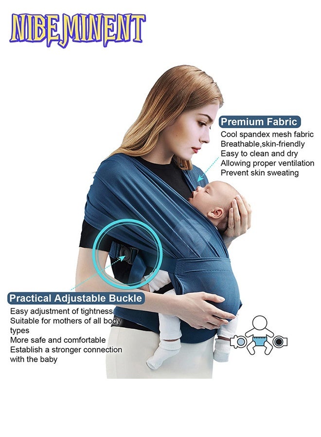NIBEMINENT Baby Wrap Carrier Slings, Versatile Front-Facing Baby Sling Wrap Carrier, Adjustable Baby Carrier, Original Stretchy Infant Sling, Perfect for Newborn Babies and Children , Blue - Image 3