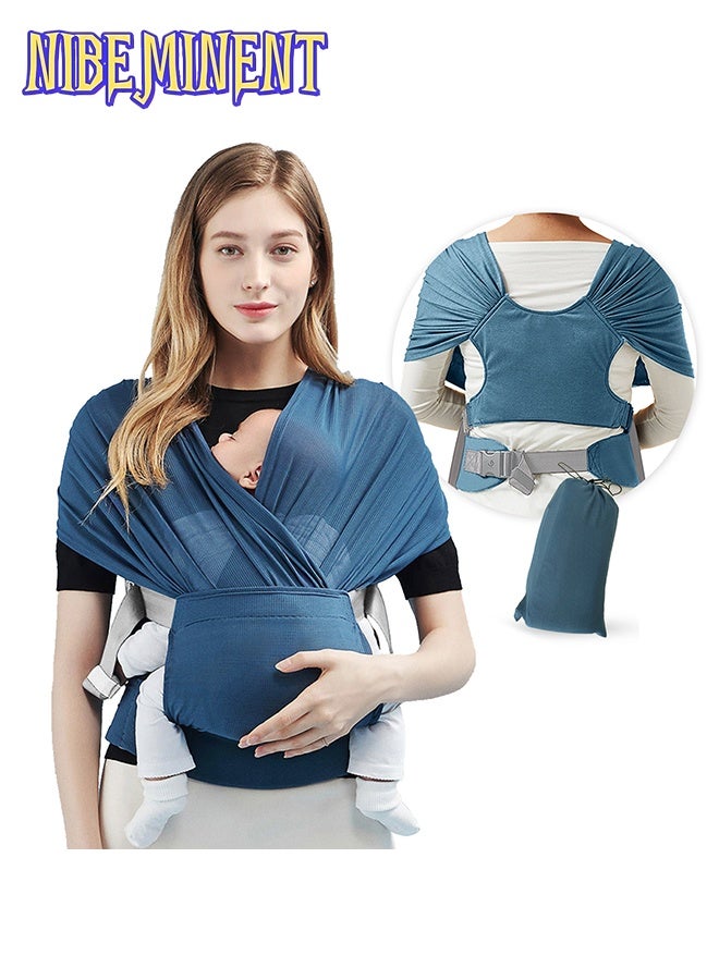 NIBEMINENT Baby Wrap Carrier Slings, Versatile Front-Facing Baby Sling Wrap Carrier, Adjustable Baby Carrier, Original Stretchy Infant Sling, Perfect for Newborn Babies and Children , Blue - Image 1