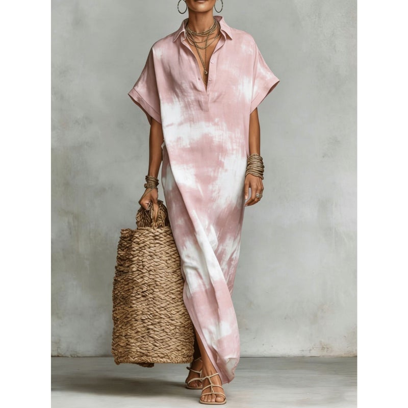 New Style Printed V-Neck Loose Robe Elegant Women's Kaftan Dress