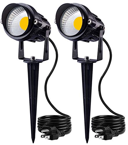 SUNVIE Outdoor Landscape LED Lighting 12W Waterproof Garden Lights COB Led Spotlights with Spiked Stand for Lawn Decorative Lamp US 3- Plug 3000K Warm White (2 Packs) - Image 1