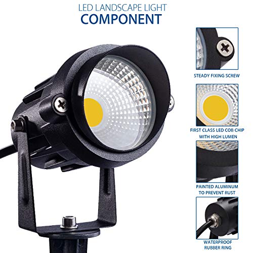 SUNVIE Outdoor Landscape LED Lighting 12W Waterproof Garden Lights COB Led Spotlights with Spiked Stand for Lawn Decorative Lamp US 3- Plug 3000K Warm White (2 Packs) - Image 3