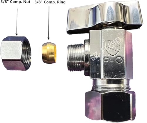EZ-FLUID (1) EZ-Fluid Heavy Duty 1/2" Nom. (5/8" OD Comp) x 3/8" OD Comp Angle Stop Valve,1/4 Turn Handle,Chrome Brass Water Shut Off Ball Valve For Water Pipes,Bathroom,Kitchen - Image 3