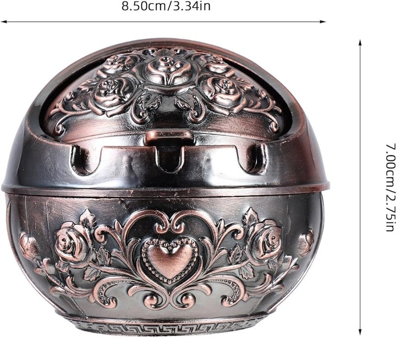 منفضة سجائر معدنية بغطاء محمولة مستديرة مقاومة للسقوط للاستخدام الداخلي والخارجي في المنزل والفسحة - Image 3