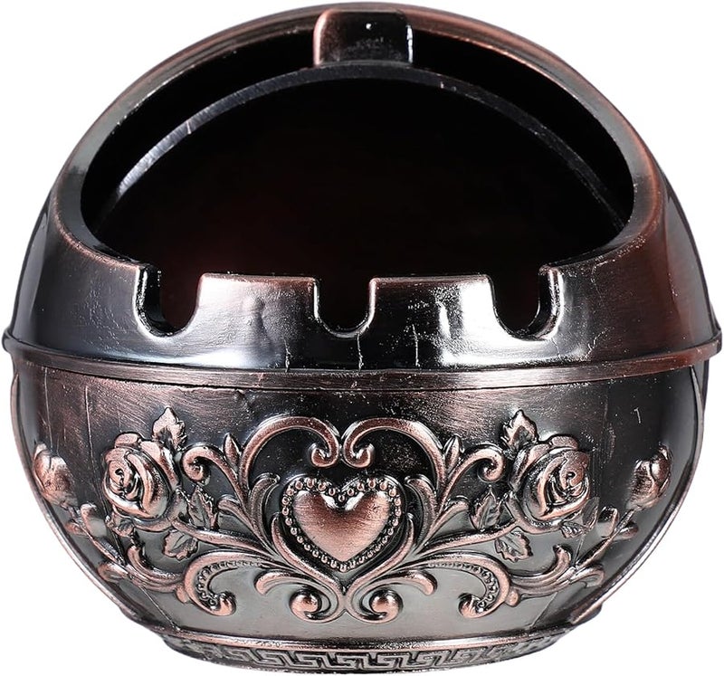 منفضة سجائر معدنية بغطاء محمولة مستديرة مقاومة للسقوط للاستخدام الداخلي والخارجي في المنزل والفسحة - Image 1