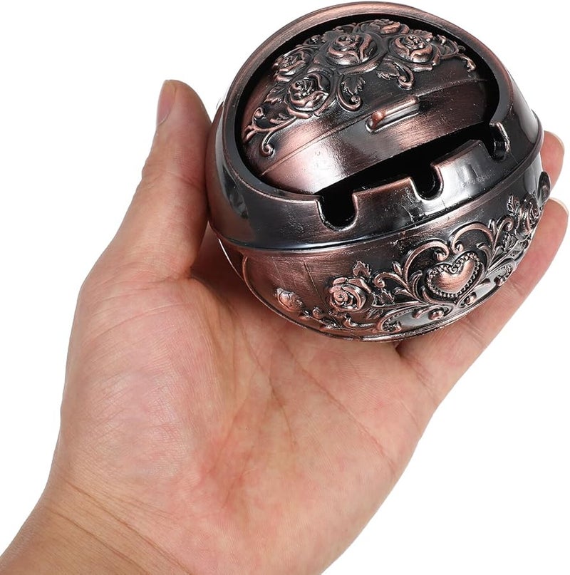 منفضة سجائر معدنية بغطاء محمولة مستديرة مقاومة للسقوط للاستخدام الداخلي والخارجي في المنزل والفسحة - Image 5