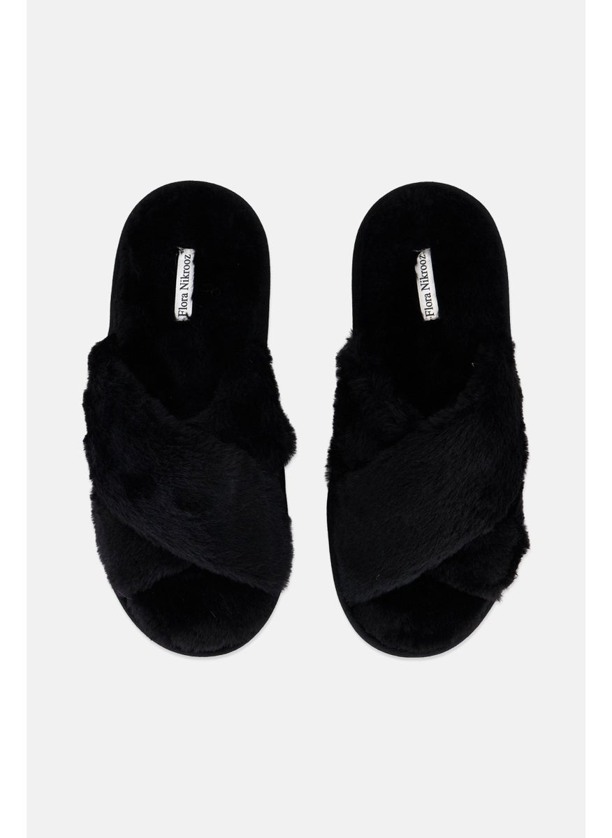 Flora Nikrooz Women Teddy Criss Cross Slip Slipper, Black  - Image 3