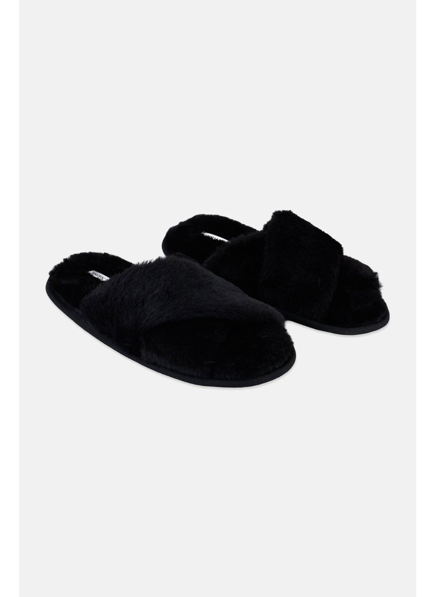 Flora Nikrooz Women Teddy Criss Cross Slip Slipper, Black  - Image 1