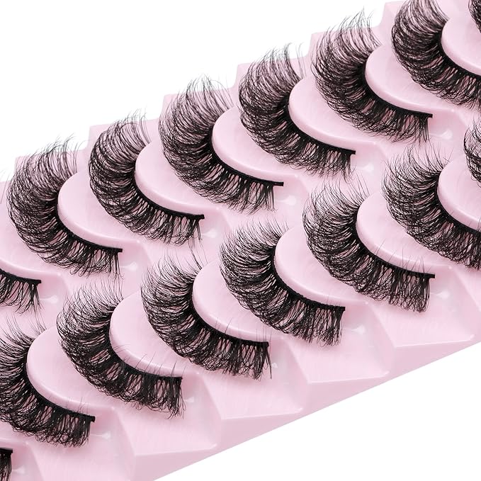 wiwoseo Eyelashes Cat Eyes Lashes D Curly Lashes Strip Russian Volume Natural Wispy Fluffy Curly Full of Volume Faux Mink Lashes 17MM False Eyelashes 10 Pairs Pack - Image 5