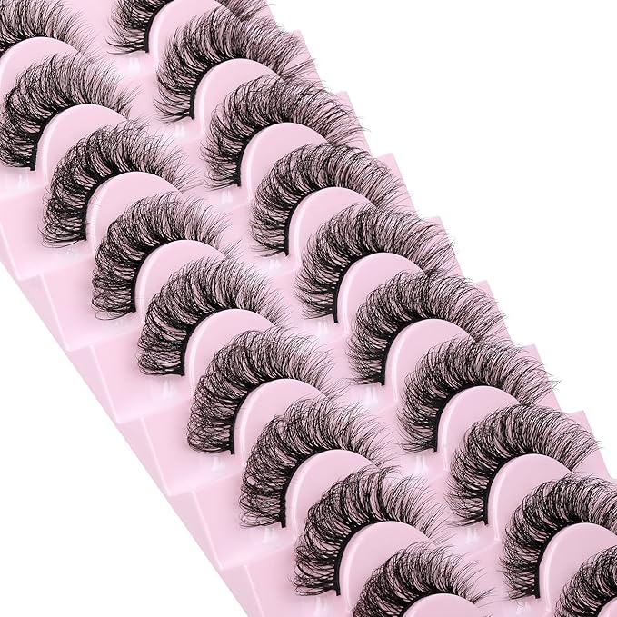 wiwoseo Eyelashes Cat Eyes Lashes D Curly Lashes Strip Russian Volume Natural Wispy Fluffy Curly Full of Volume Faux Mink Lashes 17MM False Eyelashes 10 Pairs Pack - Image 2