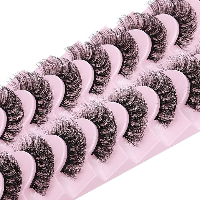 wiwoseo Eyelashes Cat Eyes Lashes D Curly Lashes Strip Russian Volume Natural Wispy Fluffy Curly Full of Volume Faux Mink Lashes 17MM False Eyelashes 10 Pairs Pack - Image 4