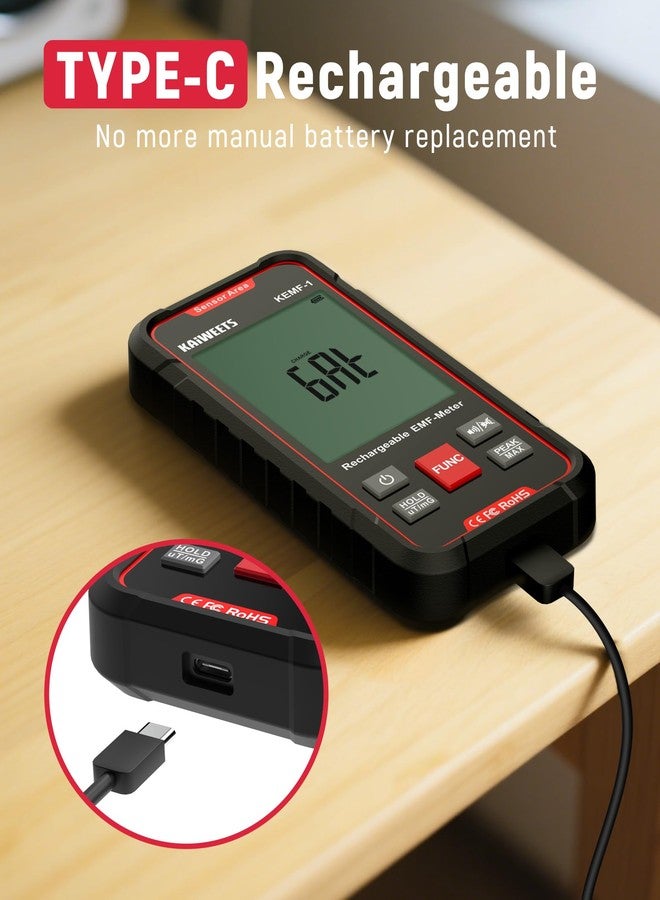 KAIWEETS EMF Detector, 3-in-1 Handheld EMF Meter Detects EF, RF, MF, WiFi Signal, Rechargeable Radiation Detector with 3 Color Backlight and Sound Alarm, Suitable for Home, Office, Ghost Hunting - Image 5
