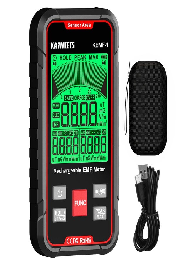 KAIWEETS EMF Detector, 3-in-1 Handheld EMF Meter Detects EF, RF, MF, WiFi Signal, Rechargeable Radiation Detector with 3 Color Backlight and Sound Alarm, Suitable for Home, Office, Ghost Hunting - Image 1