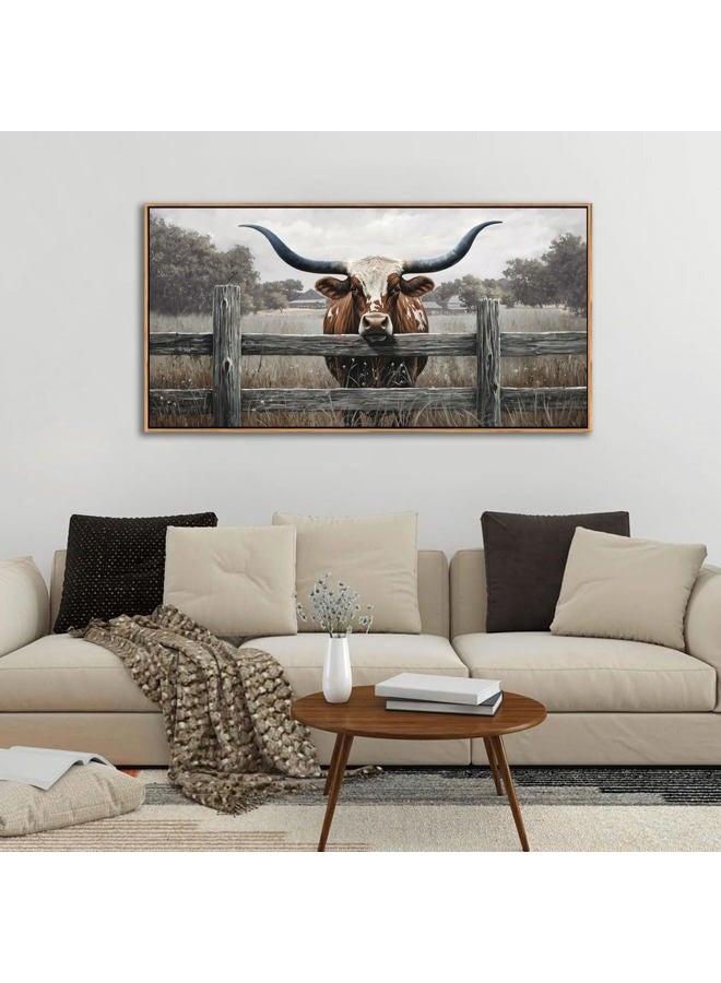 AJAZIKO Highland Cow Wall Art - Rustic Farmhouse Wall Art for Country Wall Decor, Vintage Artwork for Walls, Framed Pictures for Living Room, Large Canvas Painting for Bedroom Above Bed 20×40IN - Image 2