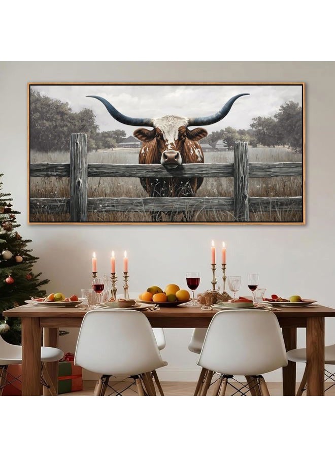 AJAZIKO Highland Cow Wall Art - Rustic Farmhouse Wall Art for Country Wall Decor, Vintage Artwork for Walls, Framed Pictures for Living Room, Large Canvas Painting for Bedroom Above Bed 20×40IN - Image 1