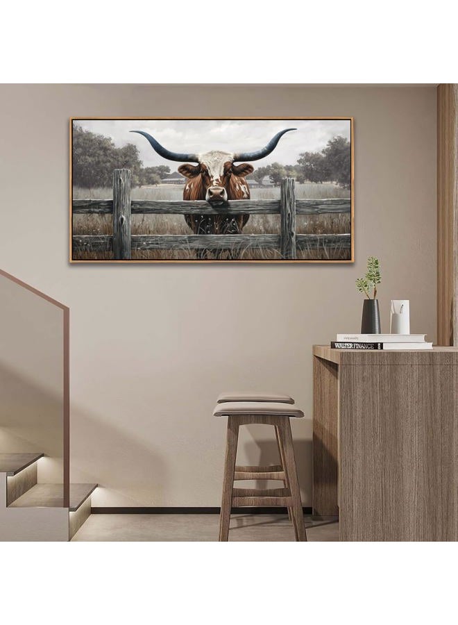 AJAZIKO Highland Cow Wall Art - Rustic Farmhouse Wall Art for Country Wall Decor, Vintage Artwork for Walls, Framed Pictures for Living Room, Large Canvas Painting for Bedroom Above Bed 20×40IN - Image 5