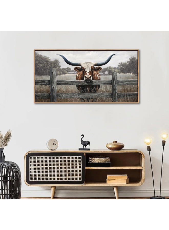 AJAZIKO Highland Cow Wall Art - Rustic Farmhouse Wall Art for Country Wall Decor, Vintage Artwork for Walls, Framed Pictures for Living Room, Large Canvas Painting for Bedroom Above Bed 20×40IN - Image 3
