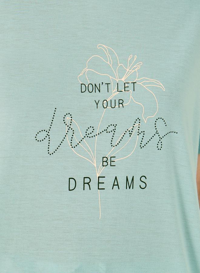 Styli Dreams Slogan T-Shirt and Floral Ruffled Hem Shorts Set  - Image 4