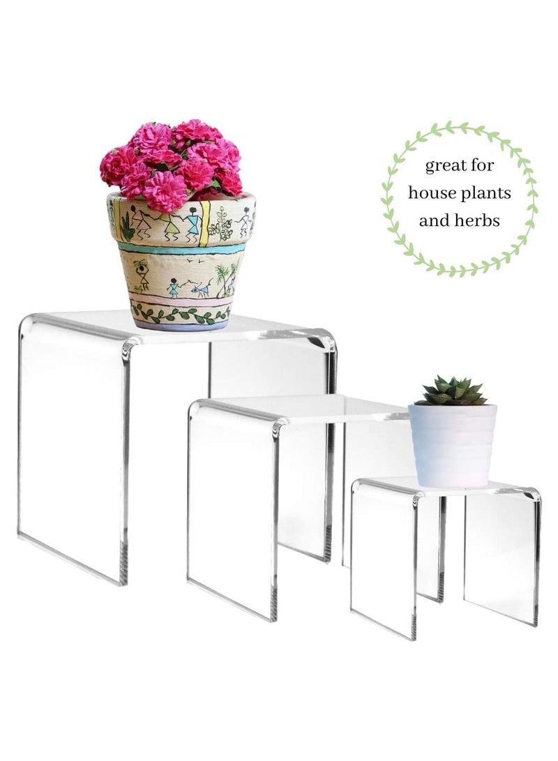 إي وورلد مجموعة من 3 حامل عرض أكريليك شفاف وحامل ليلي للمجوهرات والأغراض الزخرفية - Image 2