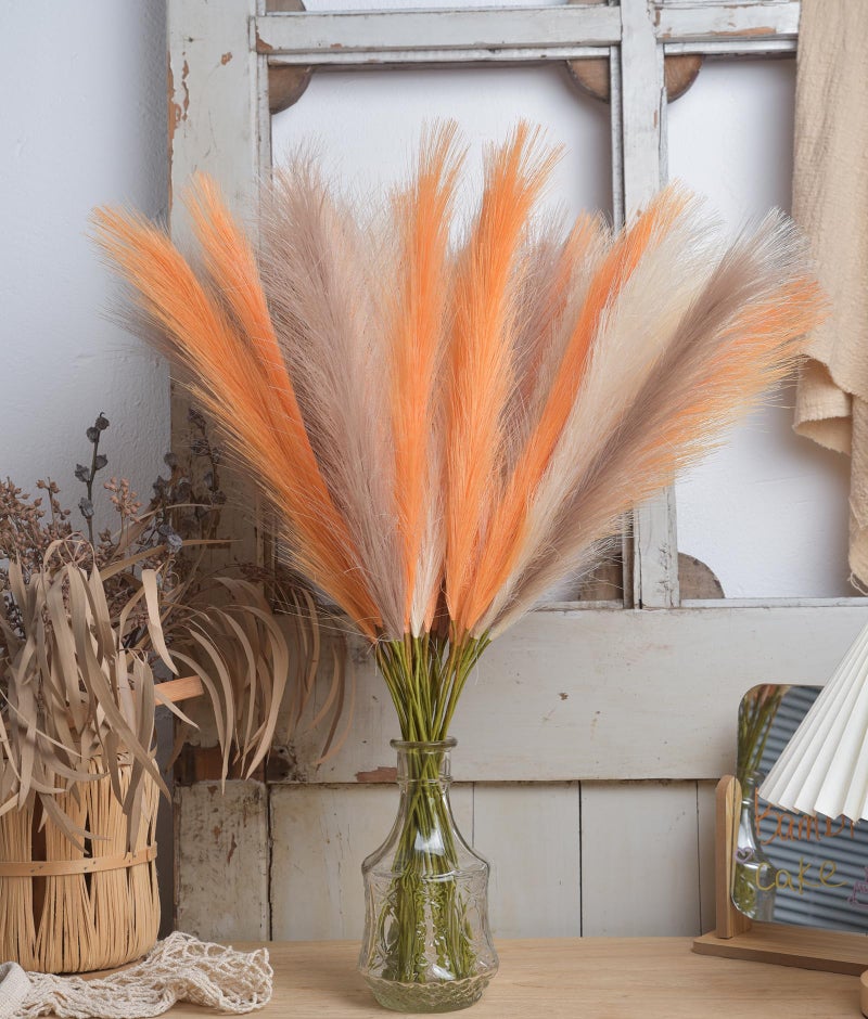 LSKYTOP Orange Pampas Grass Decor,23Inch 12pcs Faux Pampas Grass Bouquets Artificial Pampas Fake Pampas Flower for Home Living Room Bedroom Vase Decor - Image 3